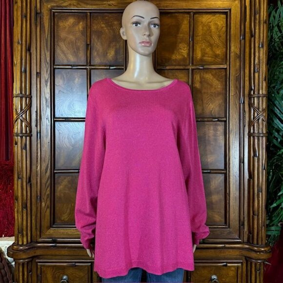 Chico's Pink Sweeping Crew Neck Shimmer Lightweight Sweater - Picture 1 of 14